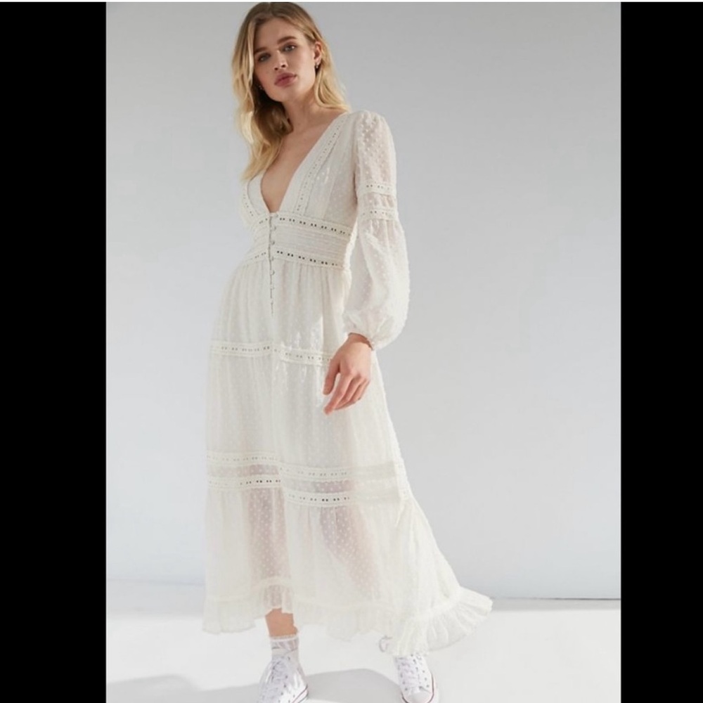 Urban Outfitters Bliss Embellished Bell Sleeve Maxi Dress